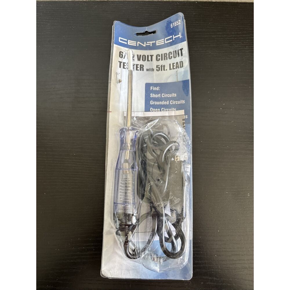 NEW! CEN-TECH 6/12 VOLT CIRCUIT TESTER w/ 5’ LEAD, #61652